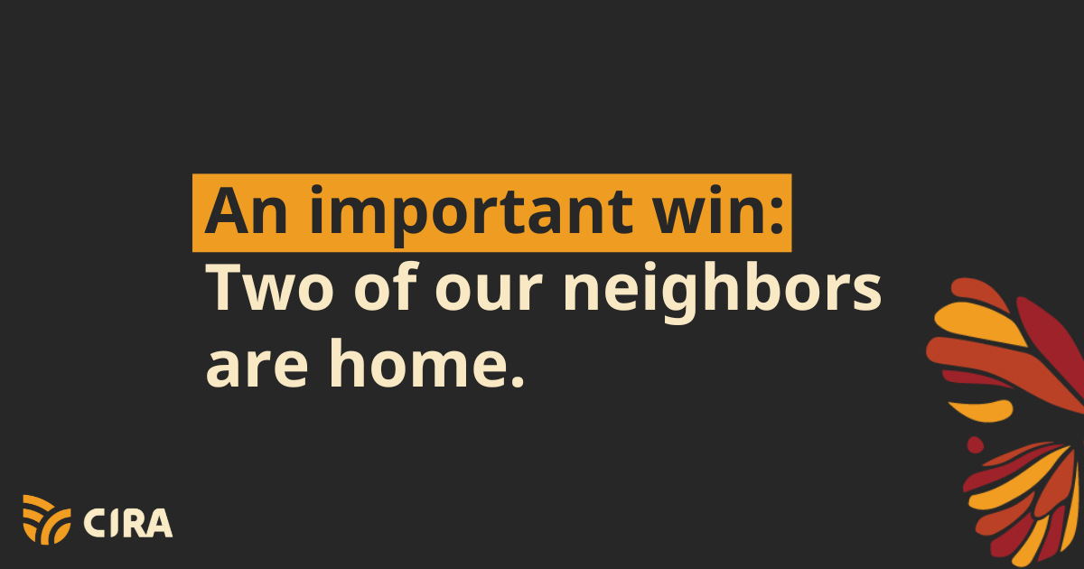An important win: Two of our neighbors are home.